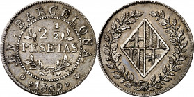 1809. Catalunya Napoleónica. Barcelona. 2 1/2 pesetas. (AC. 42). Preciosa pátina. Rara y más así. 13,50 g. MBC+/EBC-.