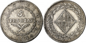 1808. Catalunya Napoleónica. Barcelona. 5 pesetas. (AC. 44). Leves impurezas. Escasa. 26,95 g. MBC/MBC+.