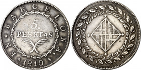 1810. Catalunya Napoleónica. Barcelona. 5 pesetas. (AC. 46). Escasa. 26,86 g. MBC-.