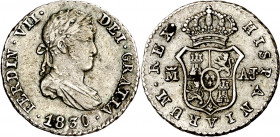 1830/20. Fernando VII. Madrid. AJ. 1/2 real. (AC. 379). Buen ejemplar. 1,54 g. MBC+.