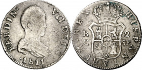 1811. Fernando VII. Catalunya (Tarragona o Mallorca). SF. 2 reales. (AC. 765). 5,37 g. MBC.