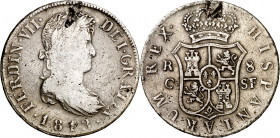 1813. Fernando VII. Catalunya (Mallorca). SF. 8 reales. (AC. 1161). Hojas saltadas. Muy rara. 26,70 g. BC+/MBC-.
