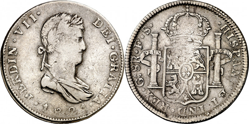 1821. Fernando VII. Guadalajara. FS. 8 reales. (AC. 1211). Una flor de lis arrib...