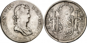 1821. Fernando VII. Guadalajara. FS. 8 reales. (AC. 1211). Una flor de lis arriba y dos abajo en el escusón de los Borbones. Golpecitos. Escasa. 26,92...