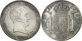1822. Fernando VII. Madrid. SR. 20 reales. (AC. 1282). Tipo "cabezón". Ligeras oxidaciones. Buen ejemplar. 26,78 g. (EBC-).