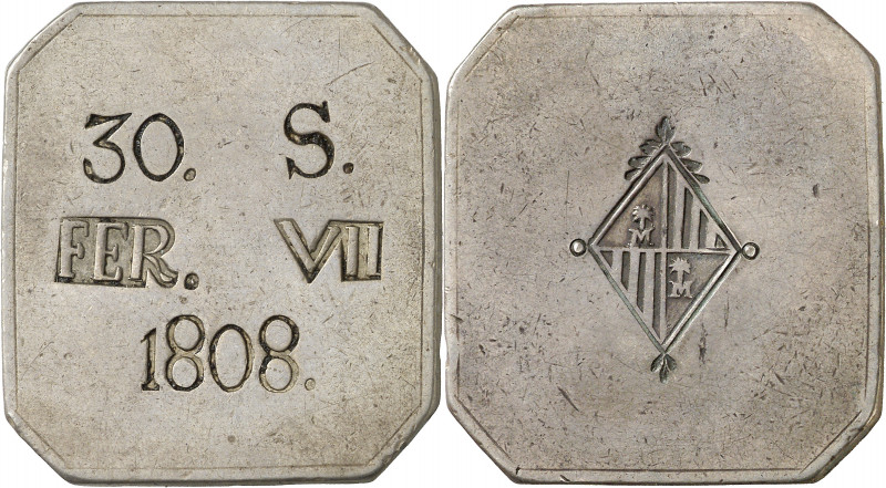 1808. Fernando VII. Mallorca. 30 sous. (AC. 1285). Octogonal. Muy buen ejemplar....