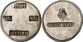 1821. Fernando VII. Mallorca. 30 sous. (AC. 1293). Golpecitos. 26,61 g. MBC+/MBC.