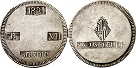 1821. Fernando VII. Mallorca. 30 sous. (AC. 1293). Golpecitos. Buen ejemplar. 26,55 g. MBC+.