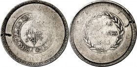 1823. Fernando VII. Mallorca. 5 pesetas. (AC. 1302). ...REY D ESPAN E YND. Grieta. Escasa. 26,93 g. (MBC-).
