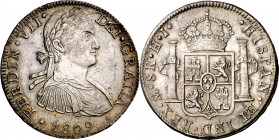 1809. Fernando VII. México. HJ. 8 reales. (AC. 1310). Busto imaginario. Leves golpecitos. Atractiva. 26,94 g. EBC-.