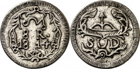 1814. Fernando VII. Morelos. 8 reales. (AC. 1353). Rara. Plata fundida. 21,92 g. (MBC+).