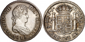 1812. Fernando VII. Santiago. FJ. 8 reales. (AC. 1405). Primer año de busto laureado. Magnífico ejemplar. Leves marquitas. Ex Áureo 27/06/1991, nº 938...