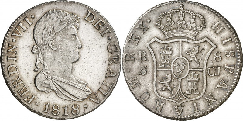1818. Fernando VII. Sevilla. CJ. 8 reales. (AC. 1419). Limpiada. 27,10 g. (EBC+)...
