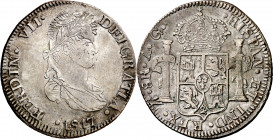 1817. Fernando VII. Zacatecas. AG. 8 reales. (AC. 1458). Rayitas. Buen ejemplar para esta ceca. Ex Áureo 11/12/1990, nº 1033. Escasa. 25,73 g. MBC+.