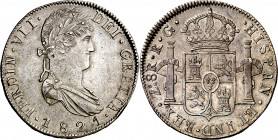 1821. Fernando VII. Zacatecas. RG. 8 reales. (AC. 1465). Parte de brillo original. Escasa así. 26,92 g. EBC-/EBC.