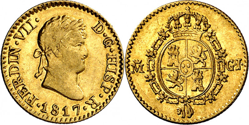 1817. Fernando VII. Madrid. GJ. 1/2 escudo. (AC. 1486). 1,78 g. MBC/MBC+.