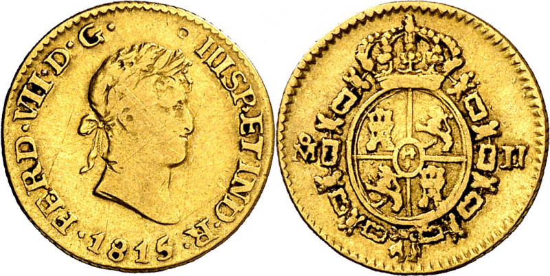 1815/4. Fernando VII. México. JJ. 1/2 escudo. (AC. 1488). Intento de perforación...