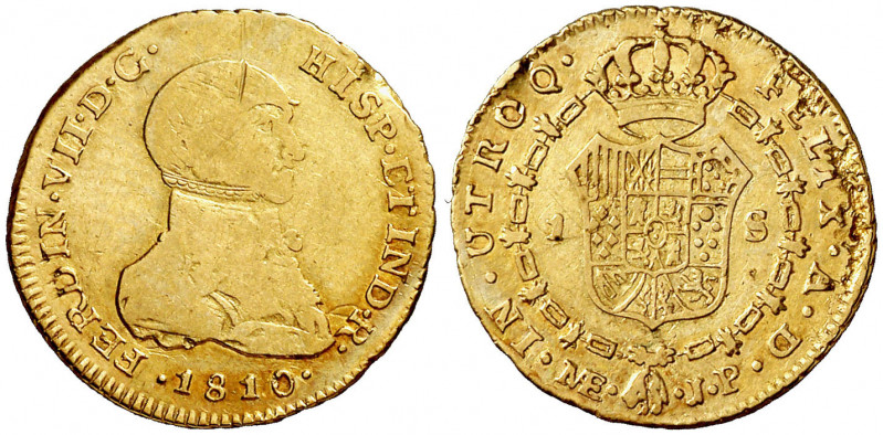 1810. Fernando VII. Lima. JP. 1 escudo. (AC. 1497). Busto indígena. Pequeños fal...