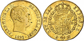 1823. Fernando VII. Barcelona. SP. 80 reales. (AC. 1574). Tipo "cabezón". Impurezas. Rayitas. Escasa. 6,73 g. MBC/MBC+.