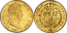 1820. Fernando VII. Madrid. GJ. 2 escudos. (AC. 1628). Rayitas. Parte de brillo original. 6,80 g. MBC+/EBC-.