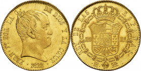 1822. Fernando VII. Madrid. SR. 320 reales. (AC. 1778) (Cal.Onza 1243). Tipo "cabezón". Parte de brillo original. Rara. 27 g. EBC-/EBC.