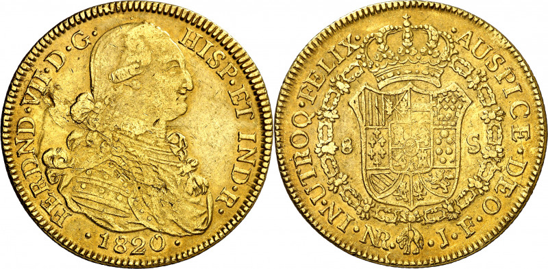 1820. Fernando VII. Santa Fe de Nuevo Reino. JF. 8 escudos. (AC. 1859) (Cal.Onza...