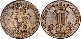 1846. Isabel II. Barcelona. 6 cuartos. (AC. 31). Barras del escudo listadas. Impurezas. Buen ejemplar. 14 g. MBC+.