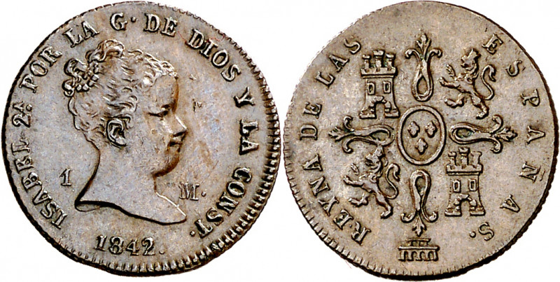 1842. Isabel II. Segovia. 1 maravedí. (AC. 35). 1,27 g. EBC.