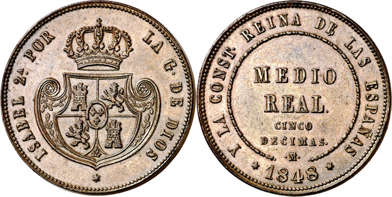 1848. Isabel II. Madrid. 1/2 real = 5 décimas. (AC. 152). Leves marquitas. Atrac...