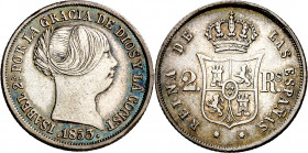 1853. Isabel II. Sevilla. 2 reales. (AC. 391). Rayita. Bonita pátina. 2,57 g. MBC+.