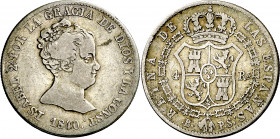 1840. Isabel II. Barcelona. PS. 4 reales. (AC. 414). Rara. 5,75 g. BC+/MBC-.