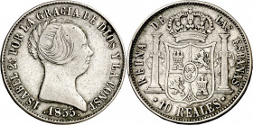 1855. Isabel II. Barcelona. 10 reales. (AC. 510). Escasa. 12,72 g. MBC-/MBC.