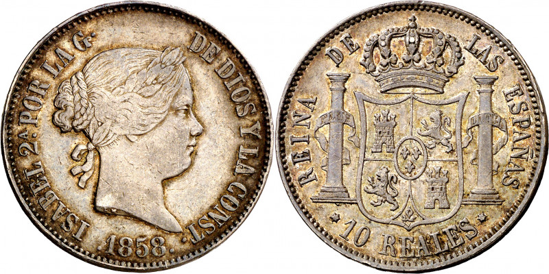 1858. Isabel II. Madrid. 10 reales. (AC. 535). Bonito color. 12,97 g. MBC/MBC+.