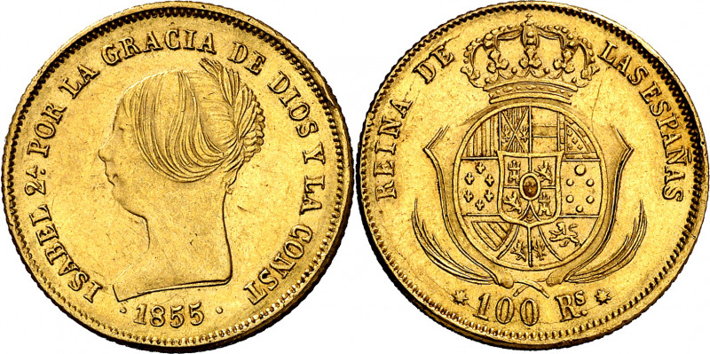 1855. Isabel II. Barcelona. 100 reales. (AC. 763). Leves rayitas. 8,35 g. MBC+.