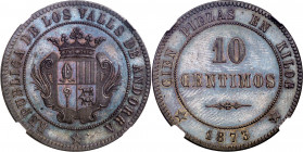 1873. Andorra. 10 céntimos. (AC. 2). En cápsula de la NGC como PF63BN, nº 3888671-030. Rara. S/C.