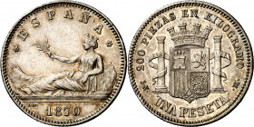 1870*1870. Gobierno Provisional. SNM. 1 peseta. (AC. 18). Atractiva. 4,97 g. MBC+.