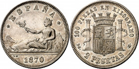 1870*1873. I República. DEM. 2 pesetas. (AC. 28). Atractiva. Parte de brillo original. 9,87 g. MBC+.