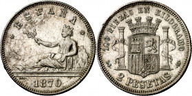 1870*1874. I República. DEM. 2 pesetas. (AC. 31). Rayitas. Buen ejemplar. 10,02 g. MBC+.