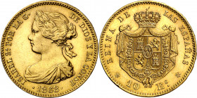 1868*1873. I República. 10 escudos. (AC. 41). A nombre de Isabel II. Mínimas rayitas. Bella. 8,36 g. EBC/EBC+.