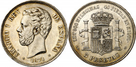 1871*1871. Amadeo I. SDM. 5 pesetas. (AC. 1). Mínimas rayitas. Bella. 24,86 g. (EBC).