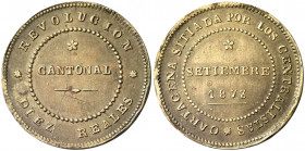 1873. Revolución Cantonal. Cartagena. 10 reales. (AC. 3). Acuñada en latón. Golpes en canto. Rara. 11,52 g. (EBC).