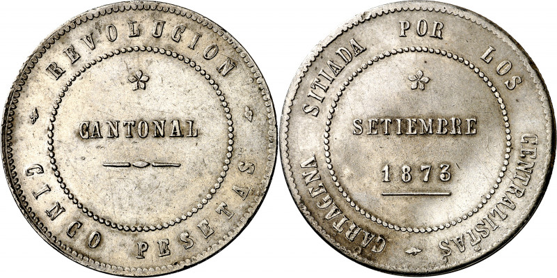 1873. Revolución Cantonal. Cartagena. 5 pesetas. (AC. 11). Reverso no coincident...