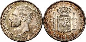 1880*80. Alfonso XII. MSM. 50 céntimos. (AC. 11). Atractiva. 2,50 g. EBC.