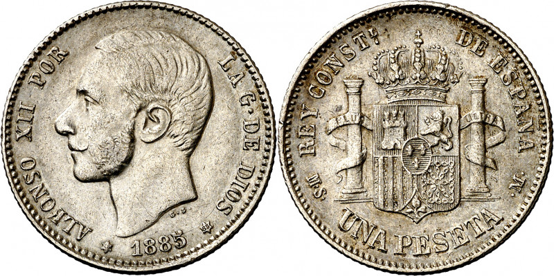 1885*1885. Alfonso XII. MSM. 1 peseta. (AC. 24). Leves rayitas. Buen ejemplar. 4...