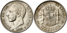 1885*1885. Alfonso XII. MSM. 1 peseta. (AC. 24). Leves rayitas. Buen ejemplar. 4,95 g. MBC+.