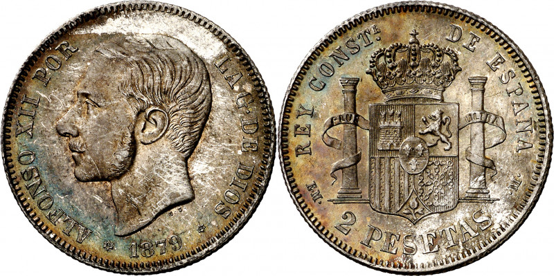 1879*1879. Alfonso XII. EMM. 2 pesetas. (AC. 26). Leves rayitas. Pátina. Bella. ...