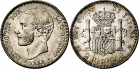 1882*1882. Alfonso XII. MSM. 2 pesetas. (AC. 32). 9,92 g. EBC-/MBC+.