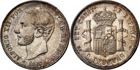 1883*1883. Alfonso XII. MSM. 2 pesetas. (AC. 33). Atractiva. 9,99 g. EBC-/MBC+.