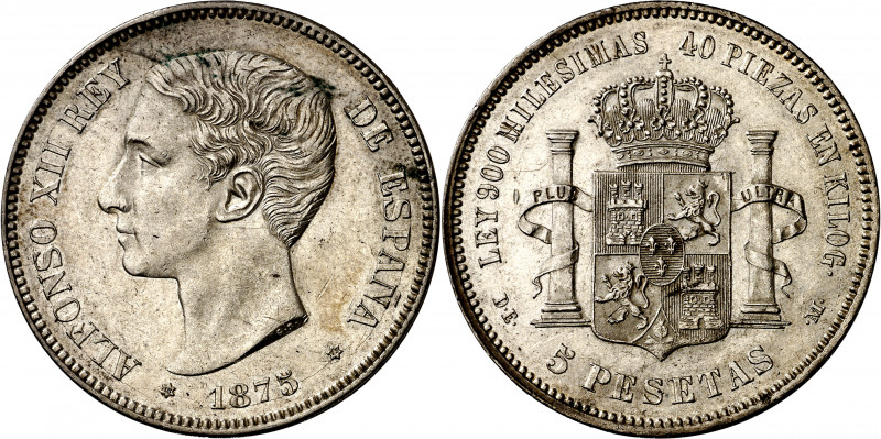 1875*1875. Alfonso XII. DEM. 5 pesetas. (AC. 35). Leves marquitas. Atractiva. 24...