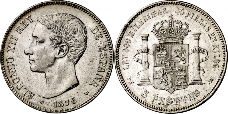 1876*1876. Alfonso XII. DEM. 5 pesetas. (AC. 37). Limpiada. Rayitas. 24,98 g. MB...